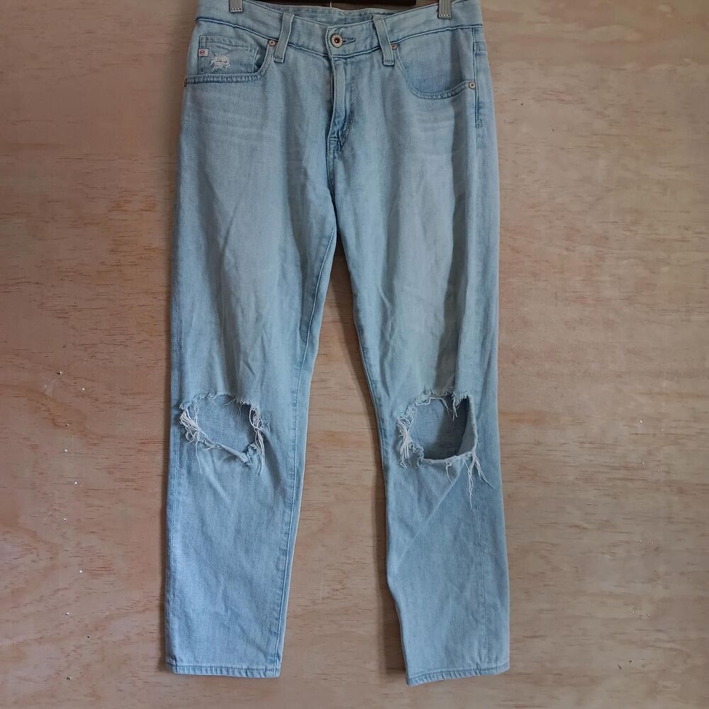 AG Ex-Boyfriend Slouchy Slim Distressed Light Wash Jeans (26R)